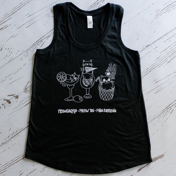 CatLadyBox Gray Tropical Cat Cocktails Tank Top size XXL - Picture 1 of 15